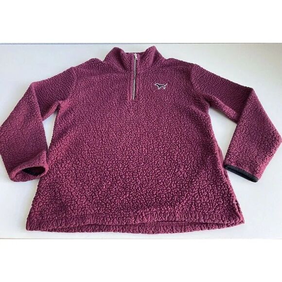PINK Victoria's Secret Maroon Red Teddy Sherpa Logo Quarter Zip Sz S Logo - Picture 1 of 7